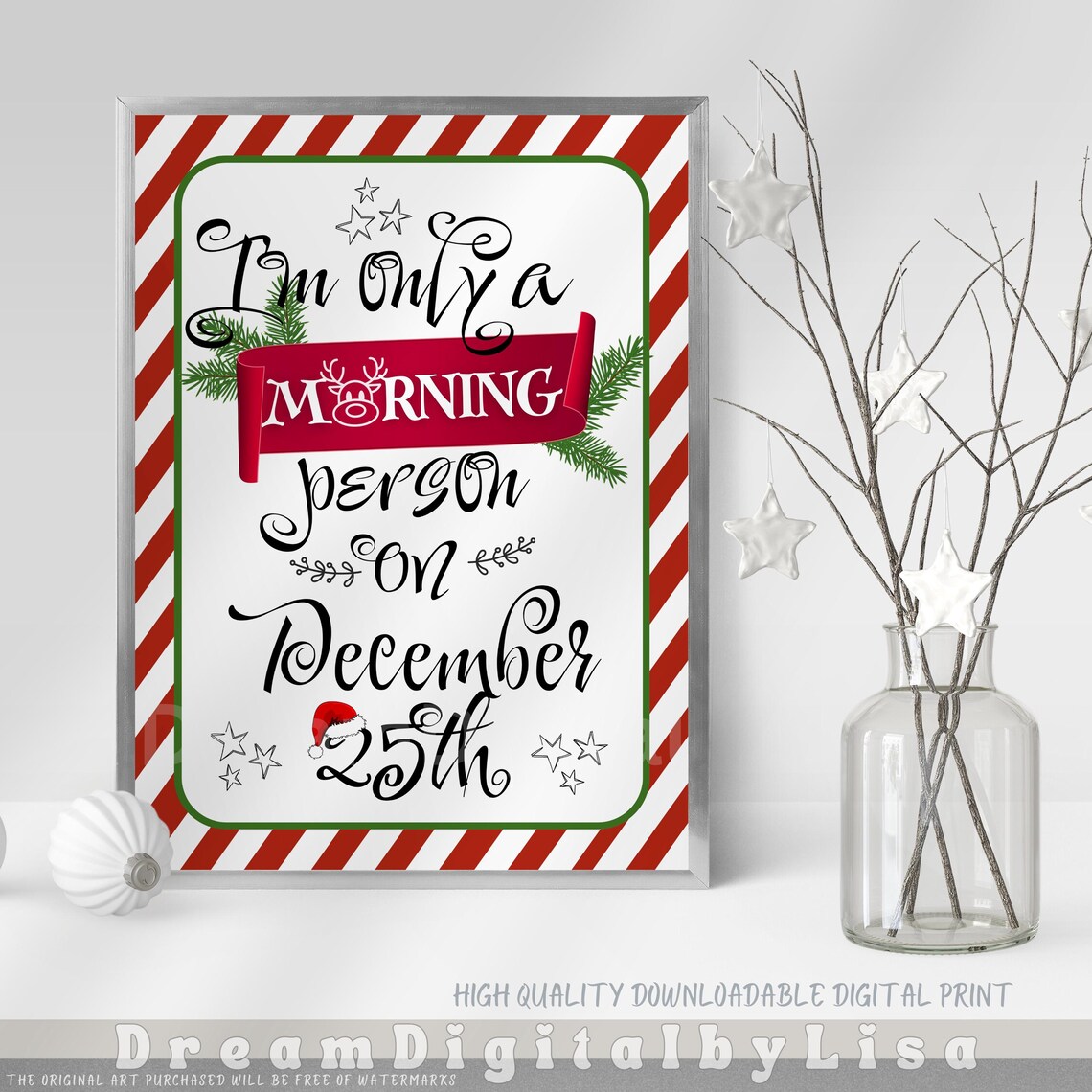 Christmas Morning Person Quote Poster Candy Cane Stripe Holiday Art - Image 3