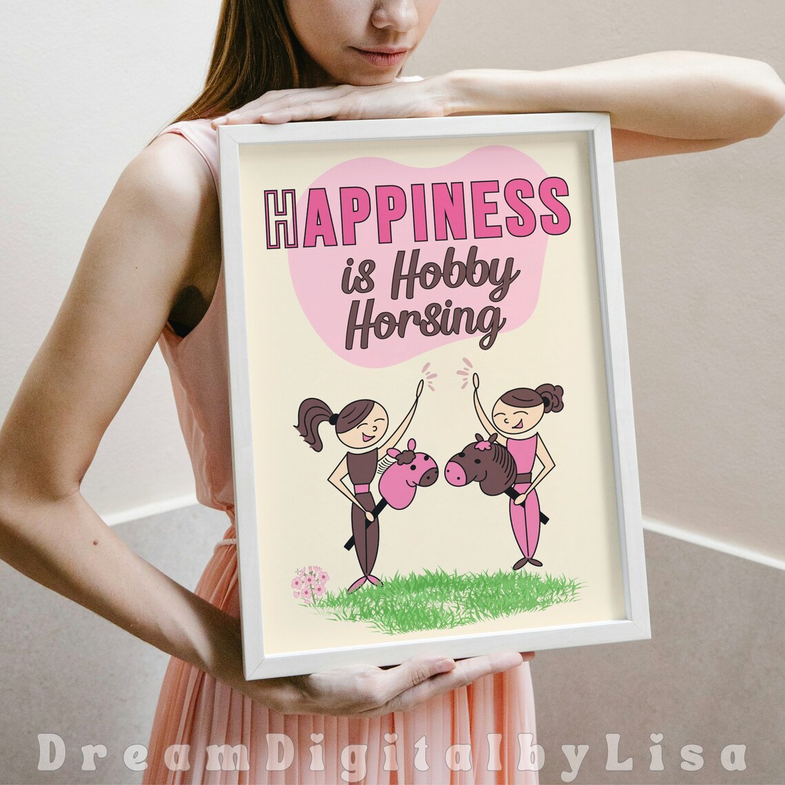 Happiness Is Hobby Horsing Cartoon Equestrian Girls Gift Poster - Image 3
