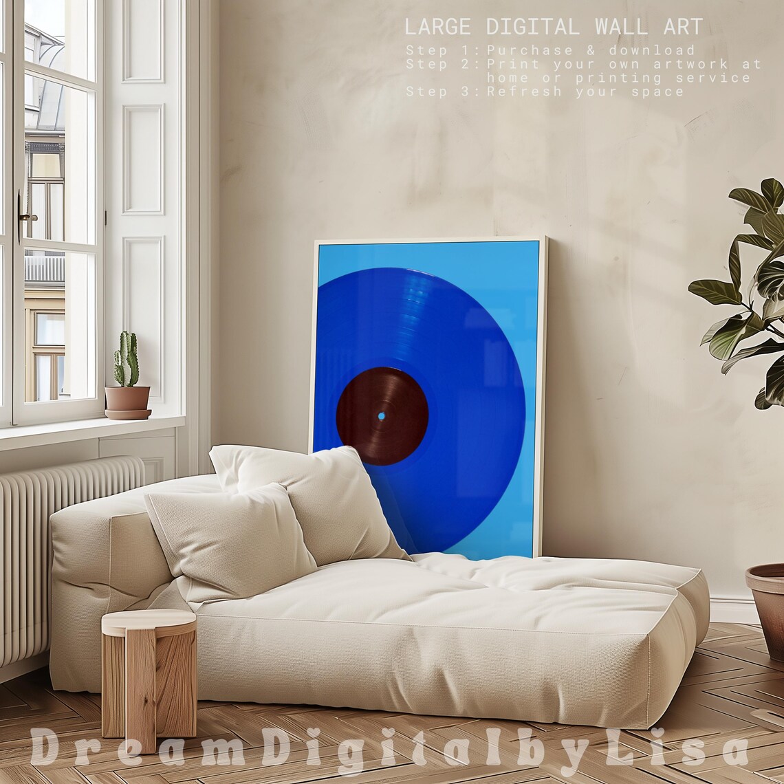 Blue Vinyl Record, Retro Music Lover Gift Poster - Image 2