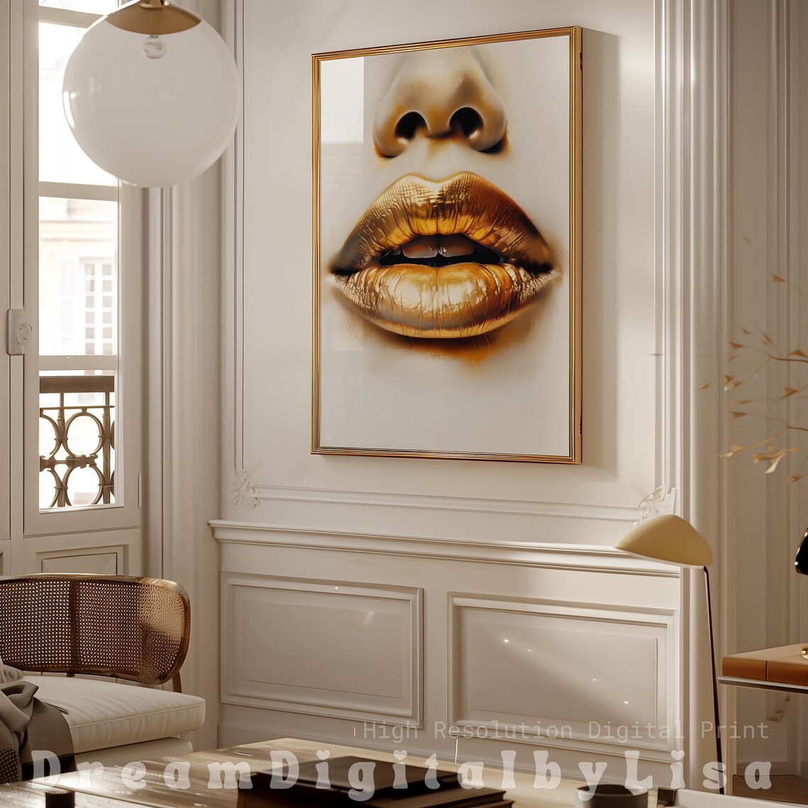 Luxury Abstract Gold Lips And Nose, Modern Decor - Image 2