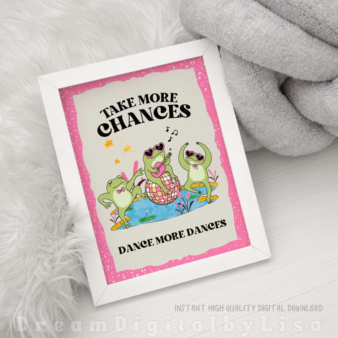 Take More Chances Dance More Dances Groovy Frog Disco Poster - Image 3
