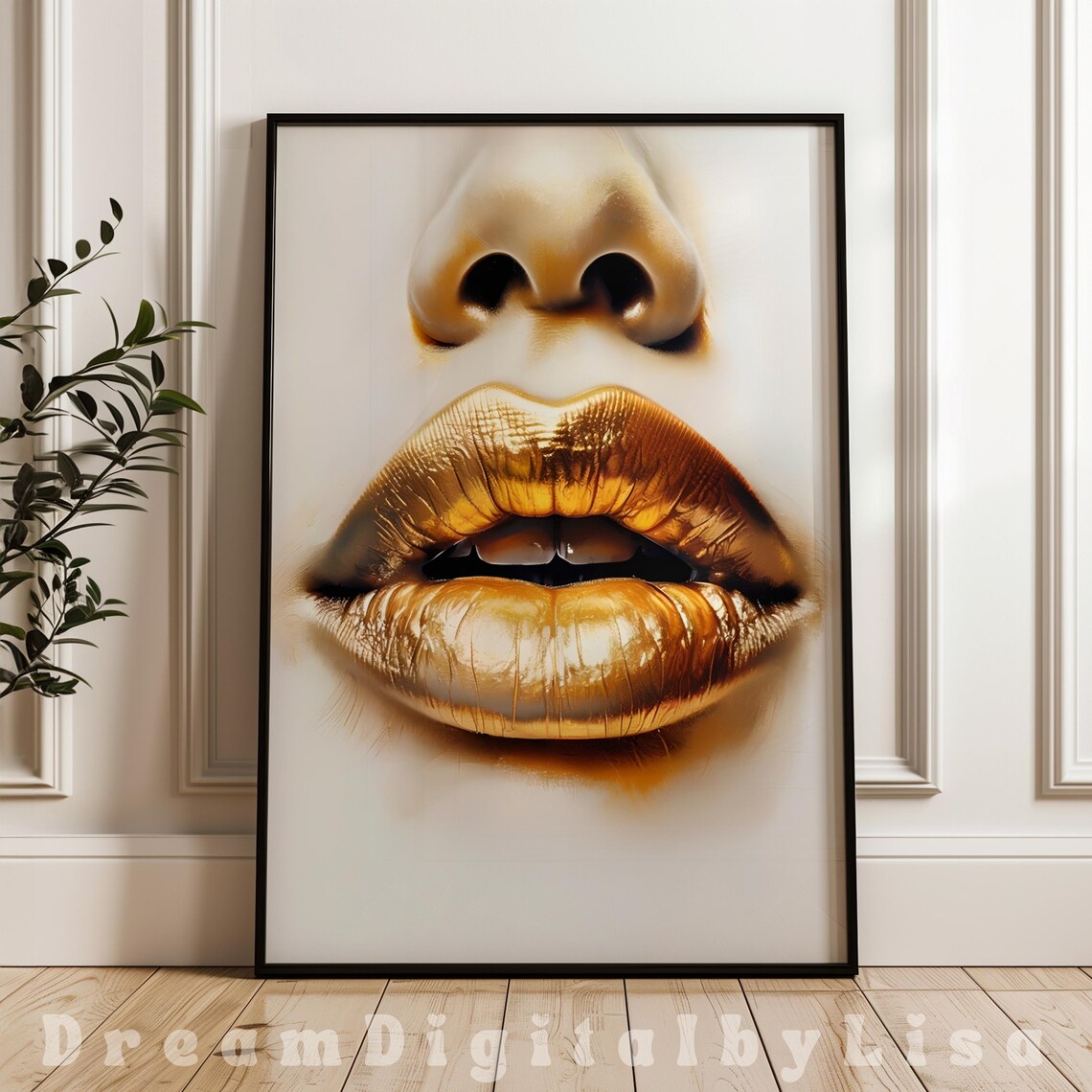 Luxury Abstract Gold Lips And Nose, Modern Decor