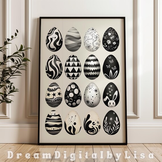 Easter Eggs Monochrome Art Print, Modern Spring Decor