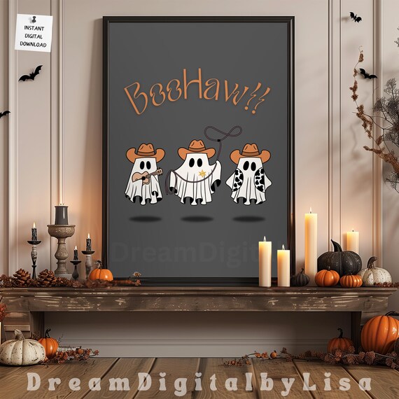 BooHaw Western Cowboy Ghost Trio Spooky Cute Halloween Poster