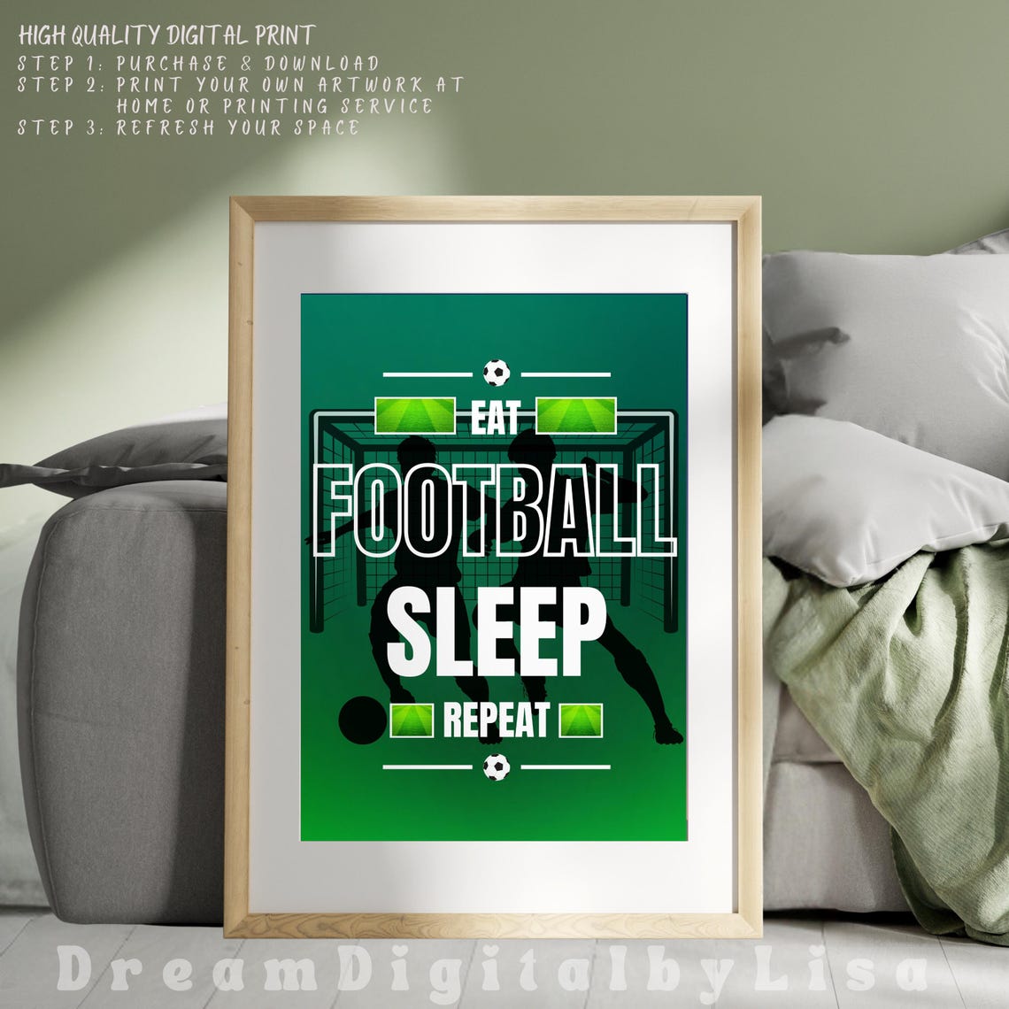 Football Poster Eat Sleep Football Repeat Football Print Gift Football Gifts Teen Print Sports Gift Instant - Image 4