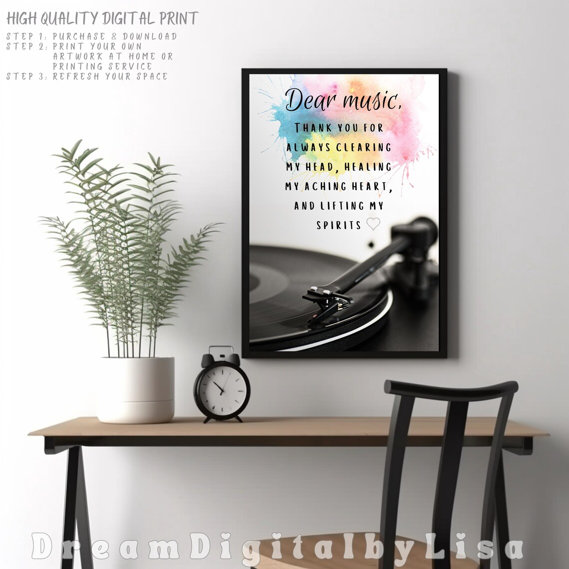 Dear Music Thank You Quote Poster Vinyl Record Watercolor Music Art - Image 2