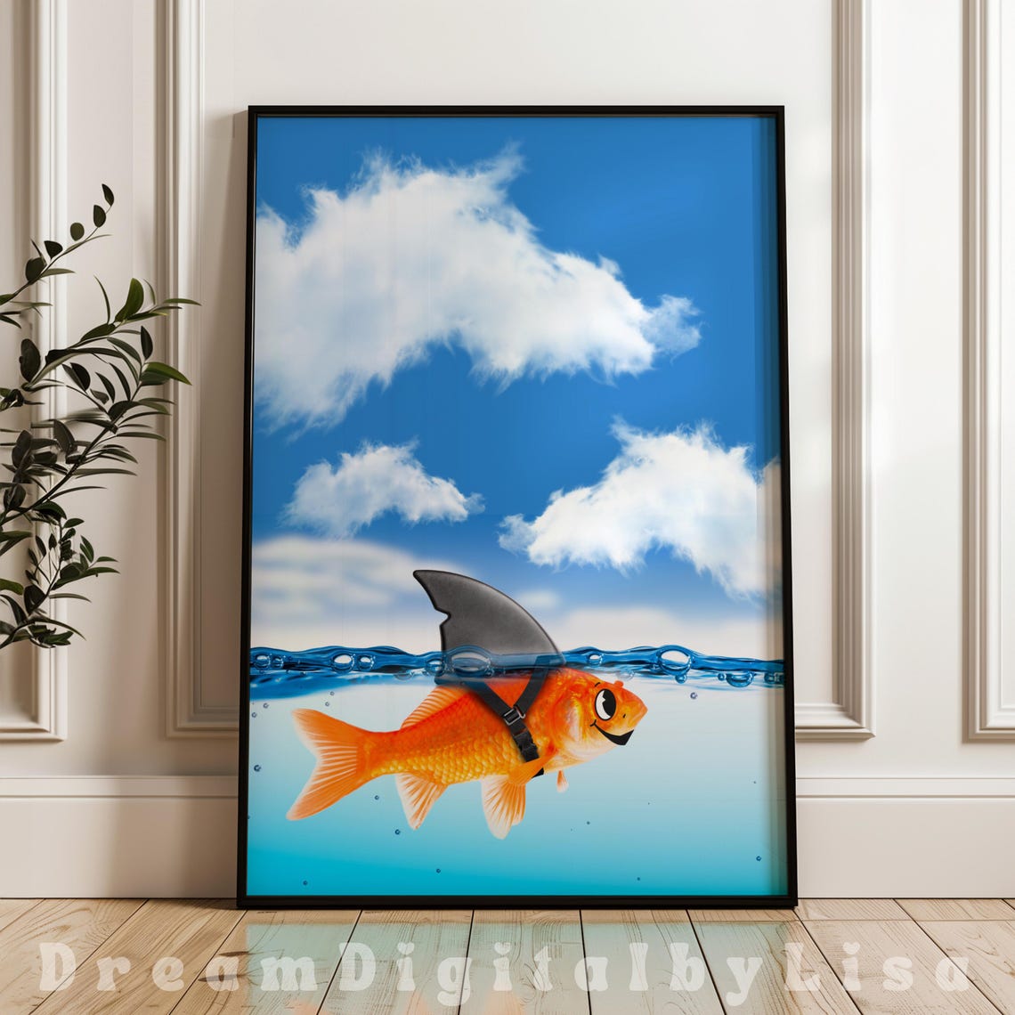 Goldfish Shark Funny Print Design, Modern Art Print