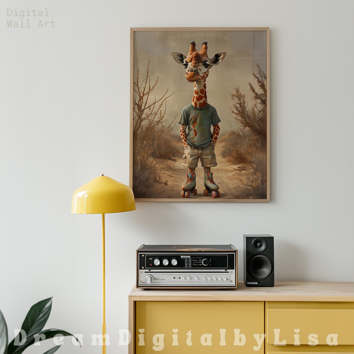 Giraffe Roller Skates Art Print, Whimsical Safari - Image 2