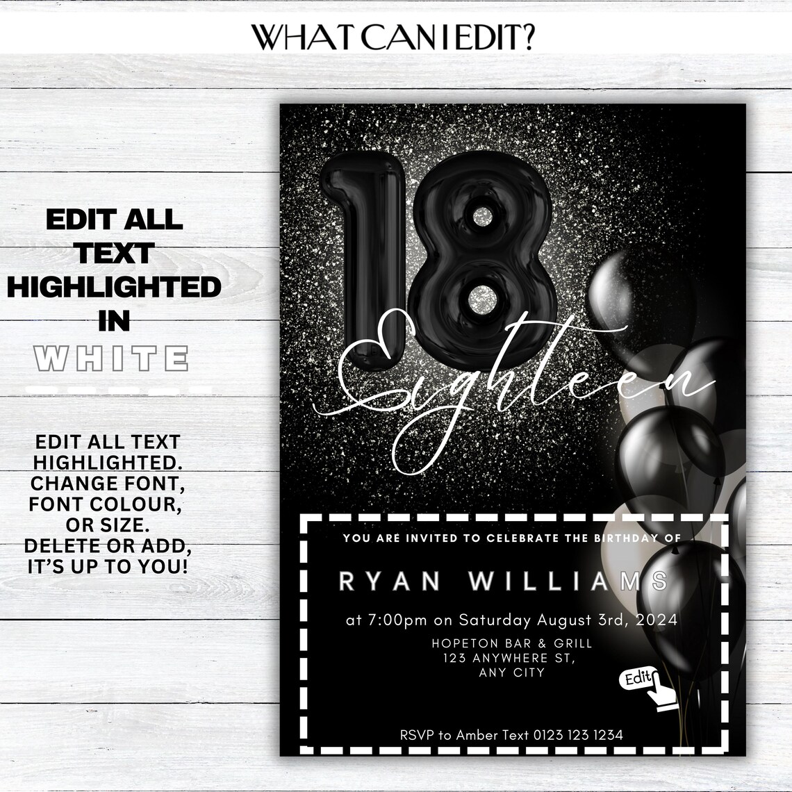 18th Birthday Editable Unisex Party Invitation - Image 3