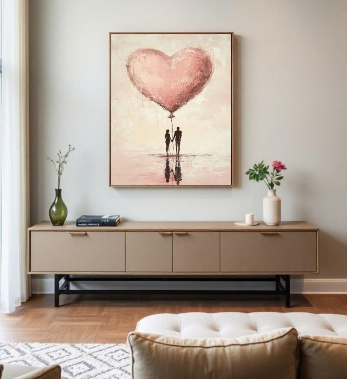 Couple Silhouette Giant Heart Balloon Minimal Pink Love Poster - Image 2