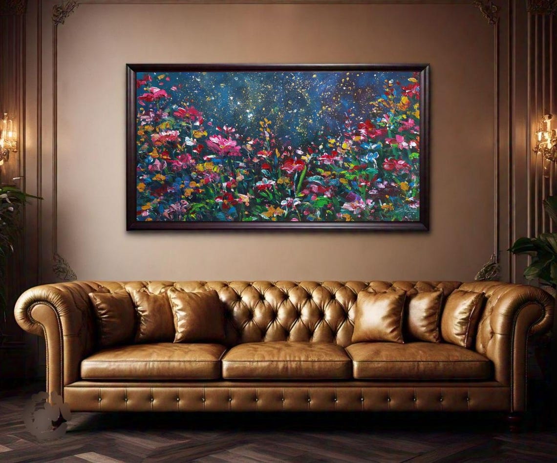 Flower Oil Painting Floral Wall Art Original Painting Abstract Flower Painting Modern Landscape Painting Textured Wall Art - Image 2