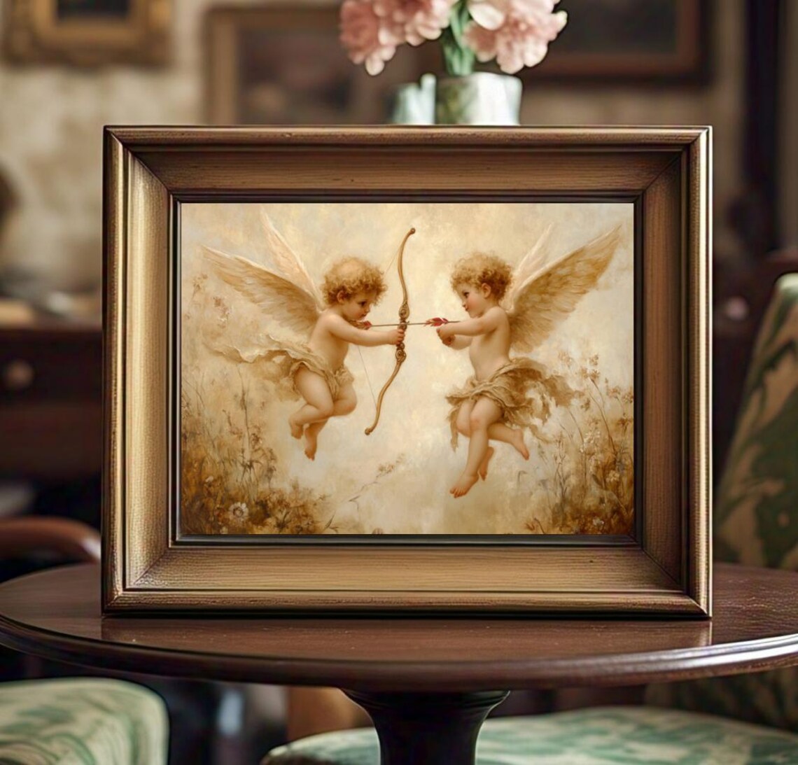 Cupid Cherubs Bow Arrow Classical Sepia Angel Painting Poster