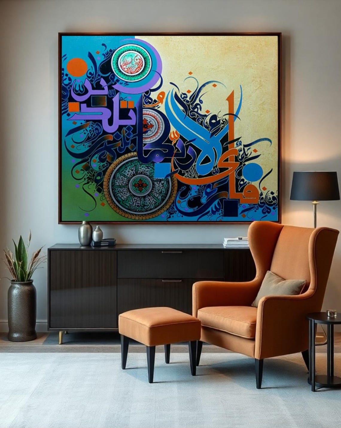 Colorful Arabic Calligraphy Medallions Blue Purple Orange Poster