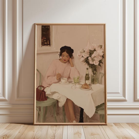 Vintage Parisian Woman Art Print French Girl Retro Illustration