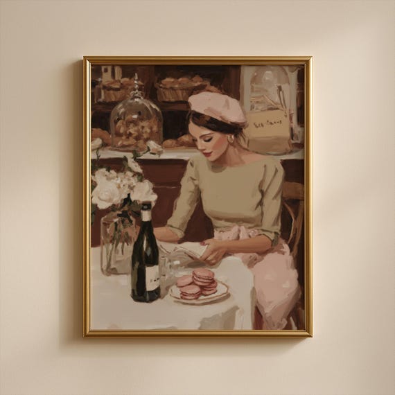 Vintage Parisian Woman Art Print French Girl Retro Illustration