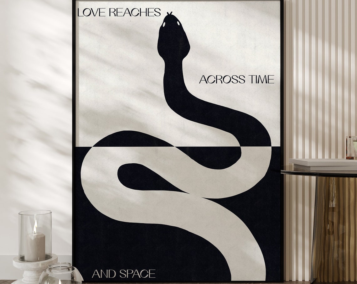 Love Reaches Across Time And Space Snake Black White Art Poster - Image 3