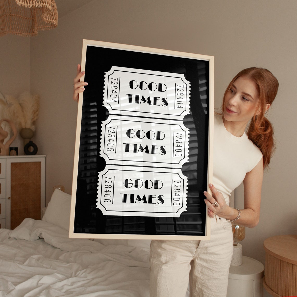 Good Times Retro Ticket Stub Trio Black And White Typography Poster - Image 4