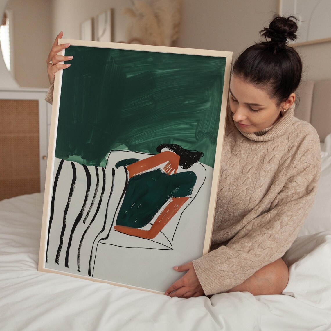 Emerald Green Abstract Figure with Orange Accents Painterly Poster - Image 4