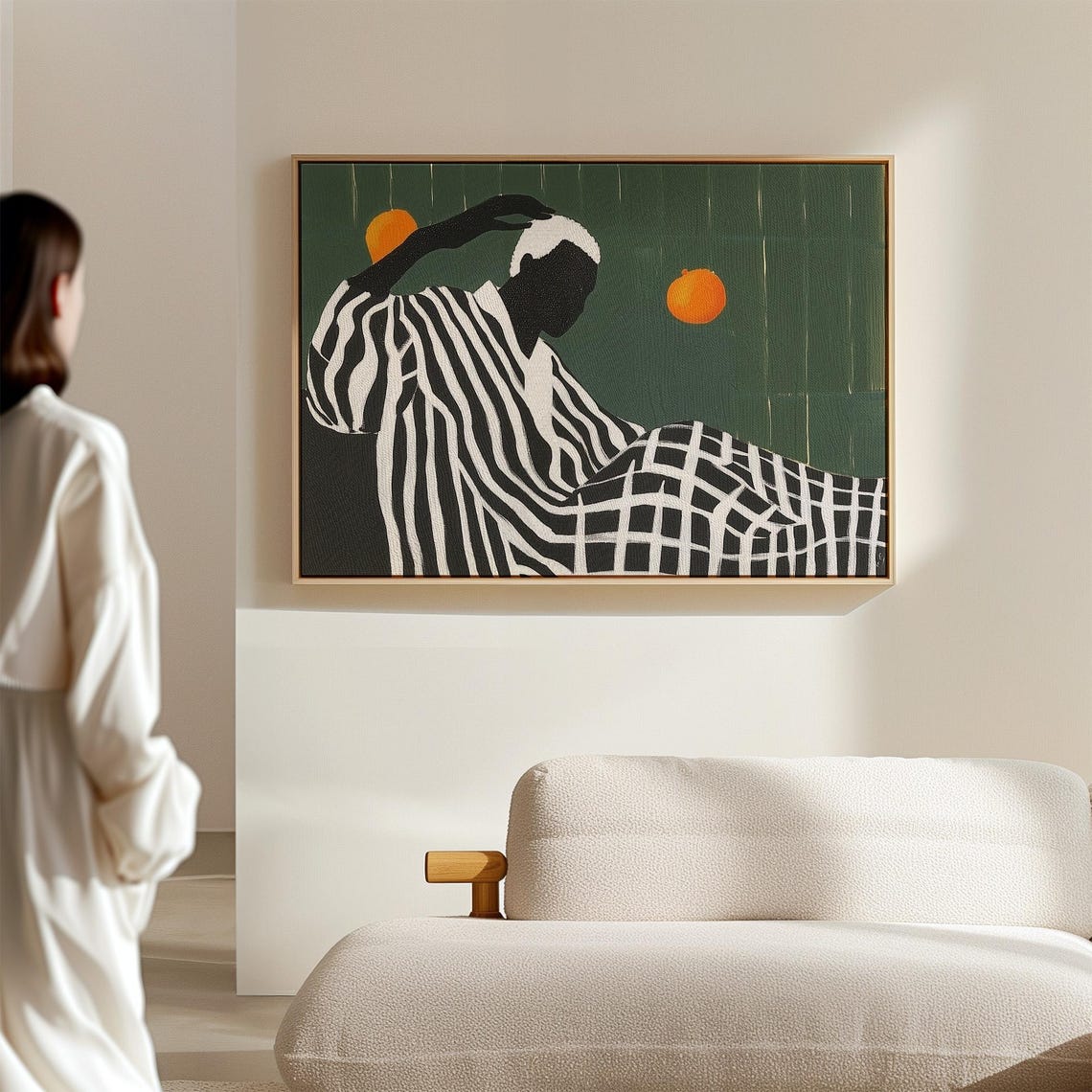 Bold Abstract Portrait Black And White Stripes Art Orange Accent Modern Wall Print Minimalist Artwork Contemporary Home Decor - Image 3