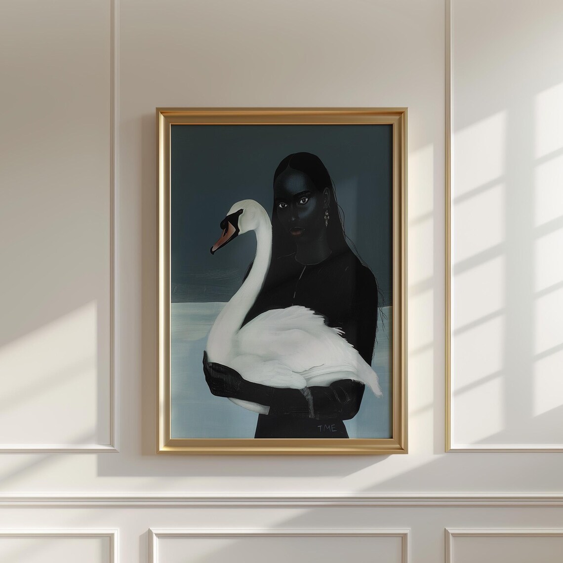 Abstract People with Swan, Nordic Wall Art Print