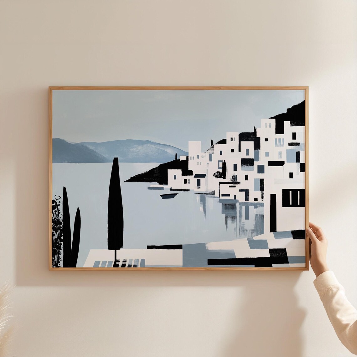 Minimalist Coastal Village, Mediterranean Art Poster