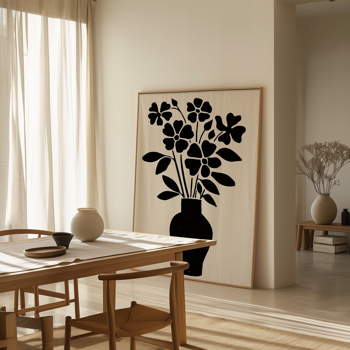 Black Flower Vase Silhouette Minimalist Botanical Kitchen Art Poster - Image 4