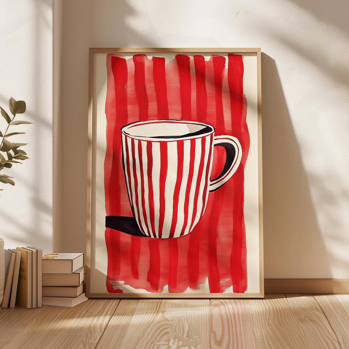 Red And White Striped Mug Art Print, Minimalist