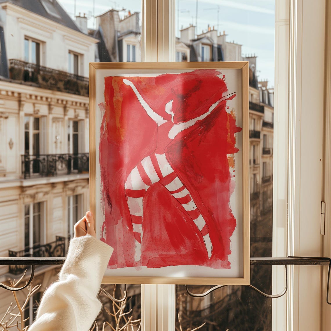 Abstract Red Dancer Arms Raised Bold Expressive Movement Poster