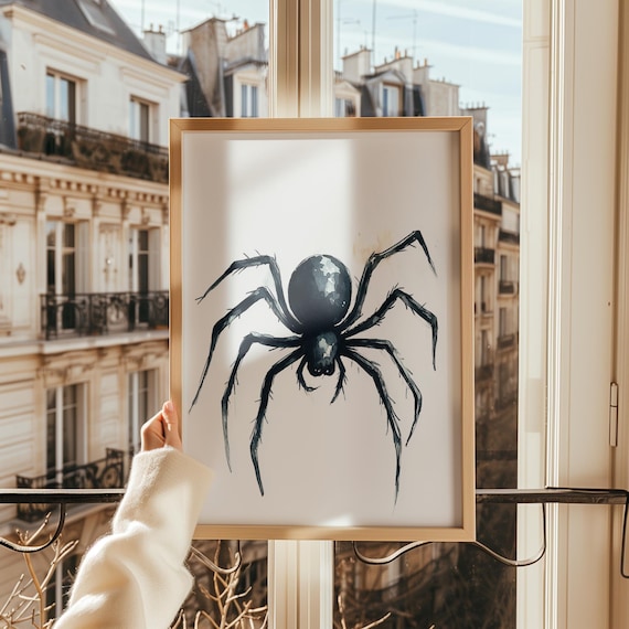 Gothic Black Spider Watercolor Minimalist Halloween Insect Poster
