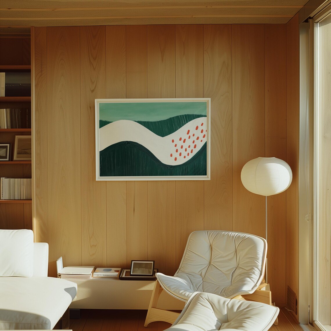 Minimalist Green Landscape, Abstract Rolling Hills - Image 3