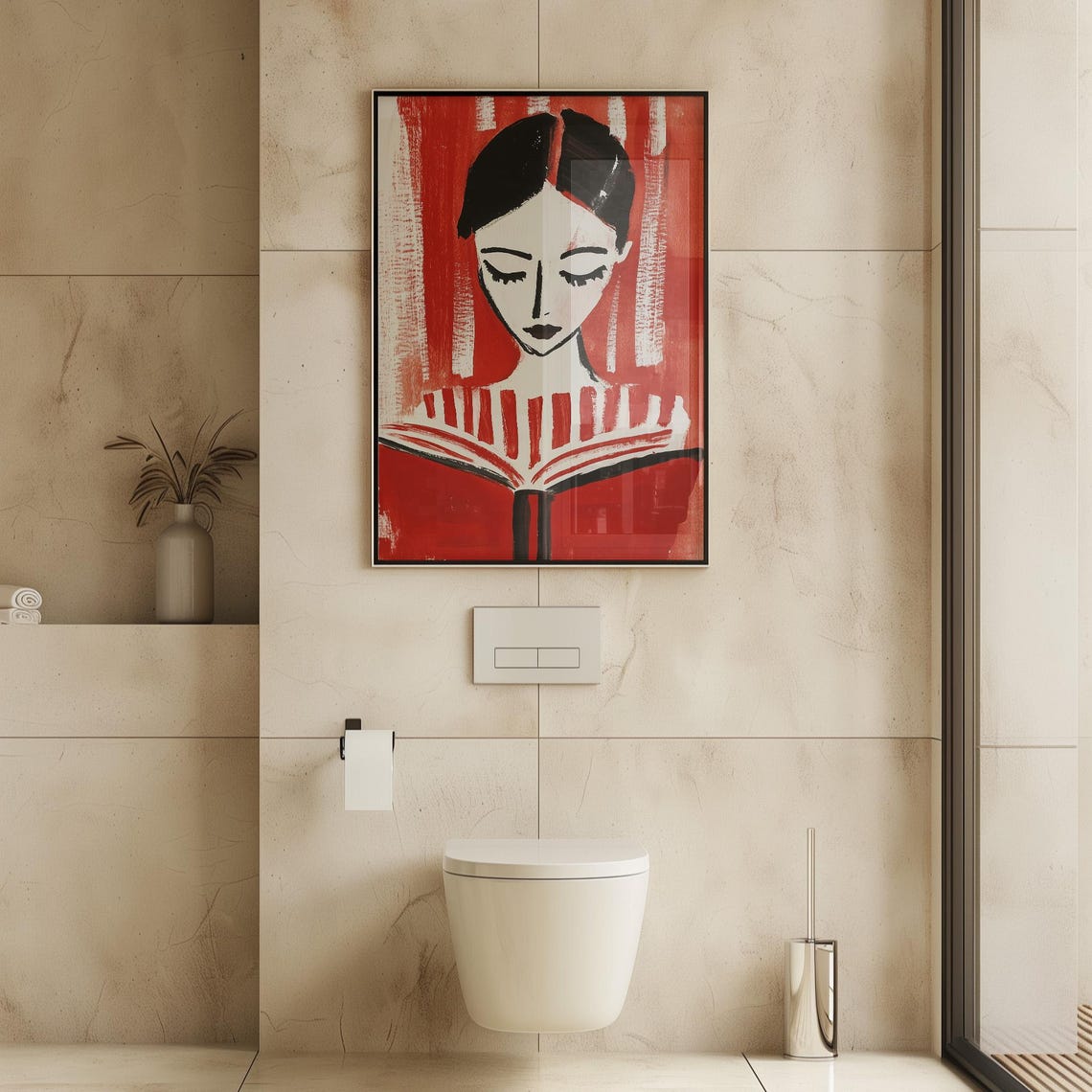 Abstract Reading Woman Art Print Minimalist Red And White Striped Artwork Bold Modern Wall Decor Artistic - Image 4