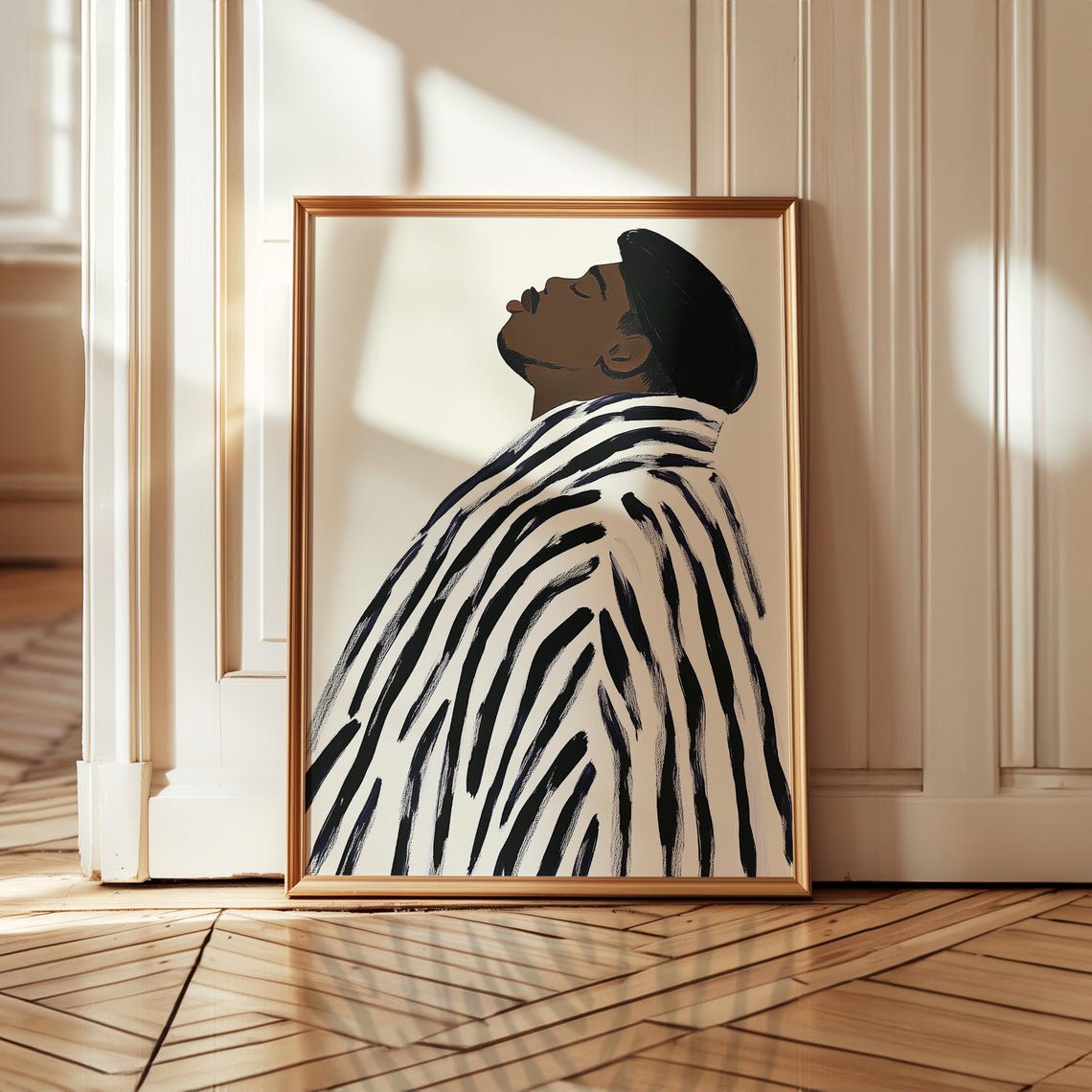 Man In Striped Robe And Black Cap With Closed Eyes Portrait Poster
