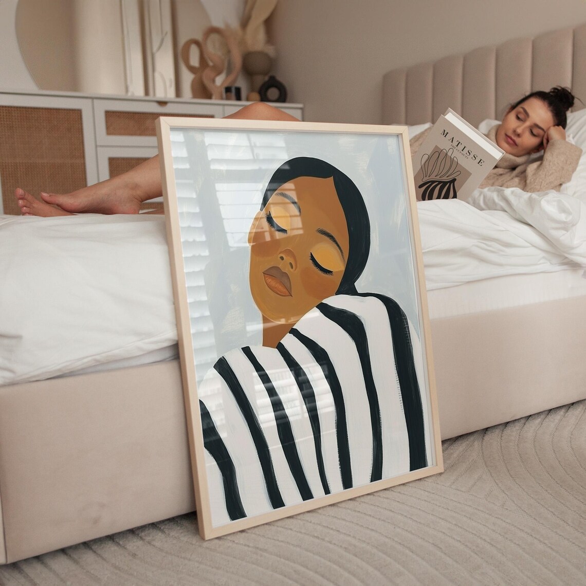 Sleeping Woman Abstract Portrait, Black and White Print - Image 4