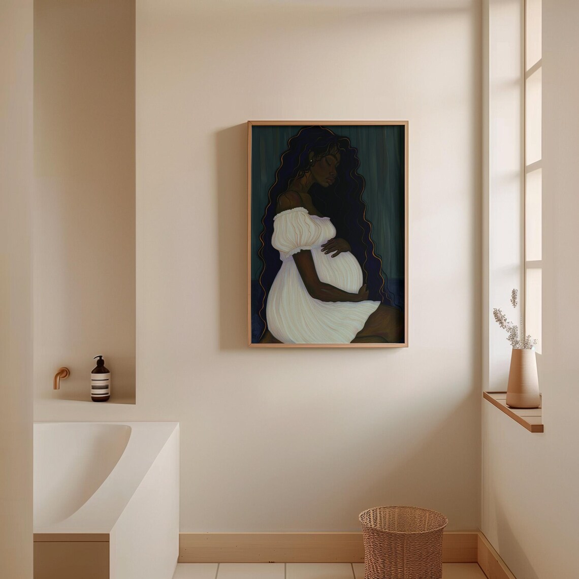 Elegant Pregnant Black Woman White Dress Maternity Art Poster - Image 4