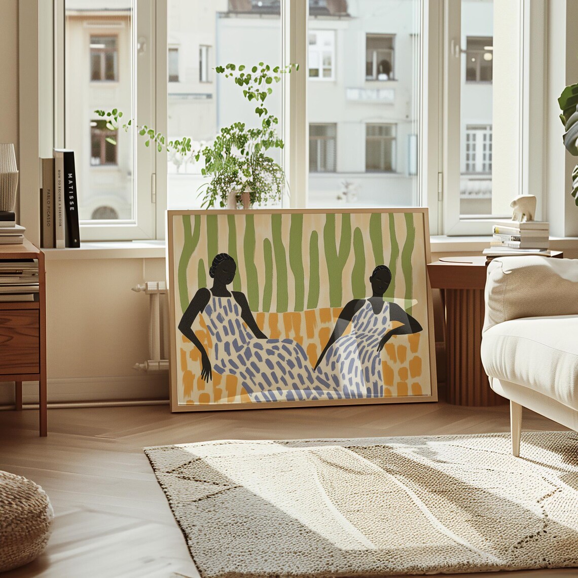 Abstract Women Art Print Modern Minimalist Illustration Vibrant Green And Orange Design Patterned Dresses Contemporary Wall Decor - Image 4
