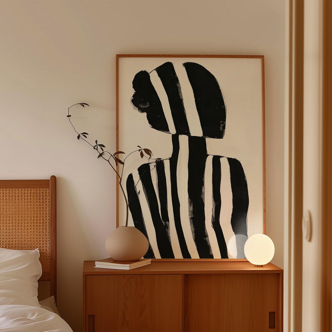 Black And White Abstract Woman, Minimalist Figure Art Print
