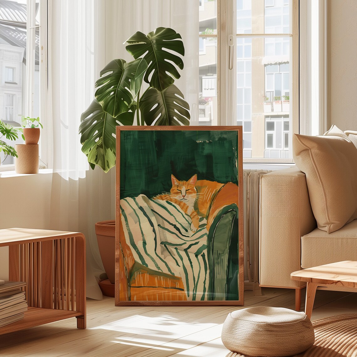Sleeping Cat Minimalist Wall Art Print, Living Room - Image 2