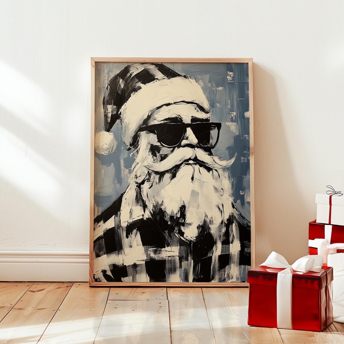 Cool Santa Art Print, Black And White Christmas Decor
