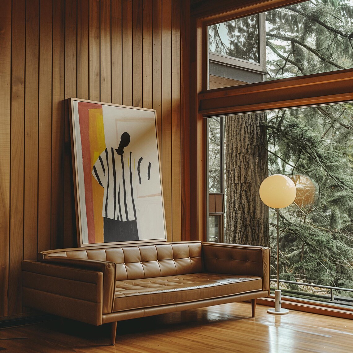 Abstract Figure in Striped Outfit, Minimalist Art Print - Image 2