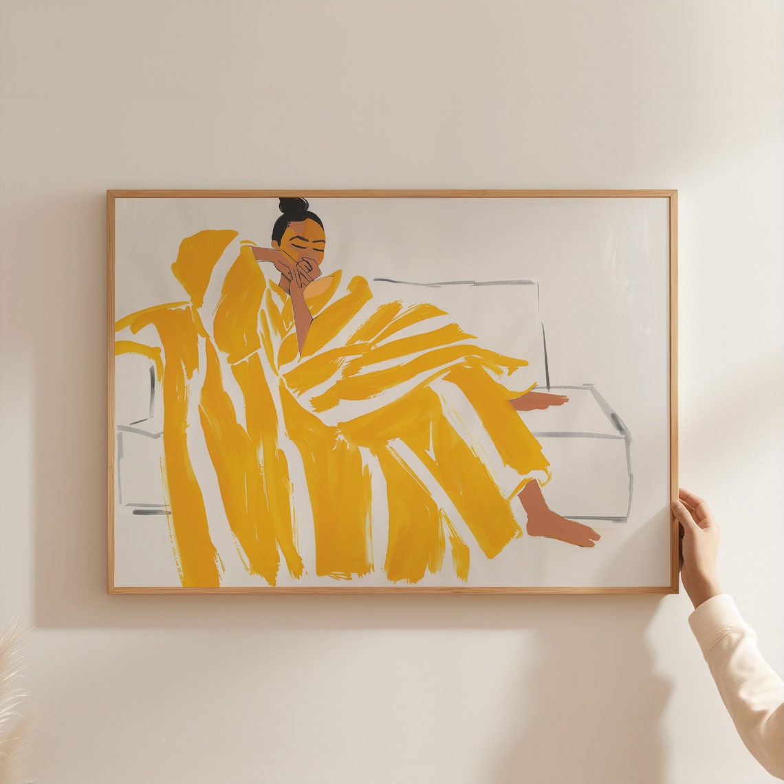 Woman Wrapped In Yellow Blanket Modern Horizontal Art Poster