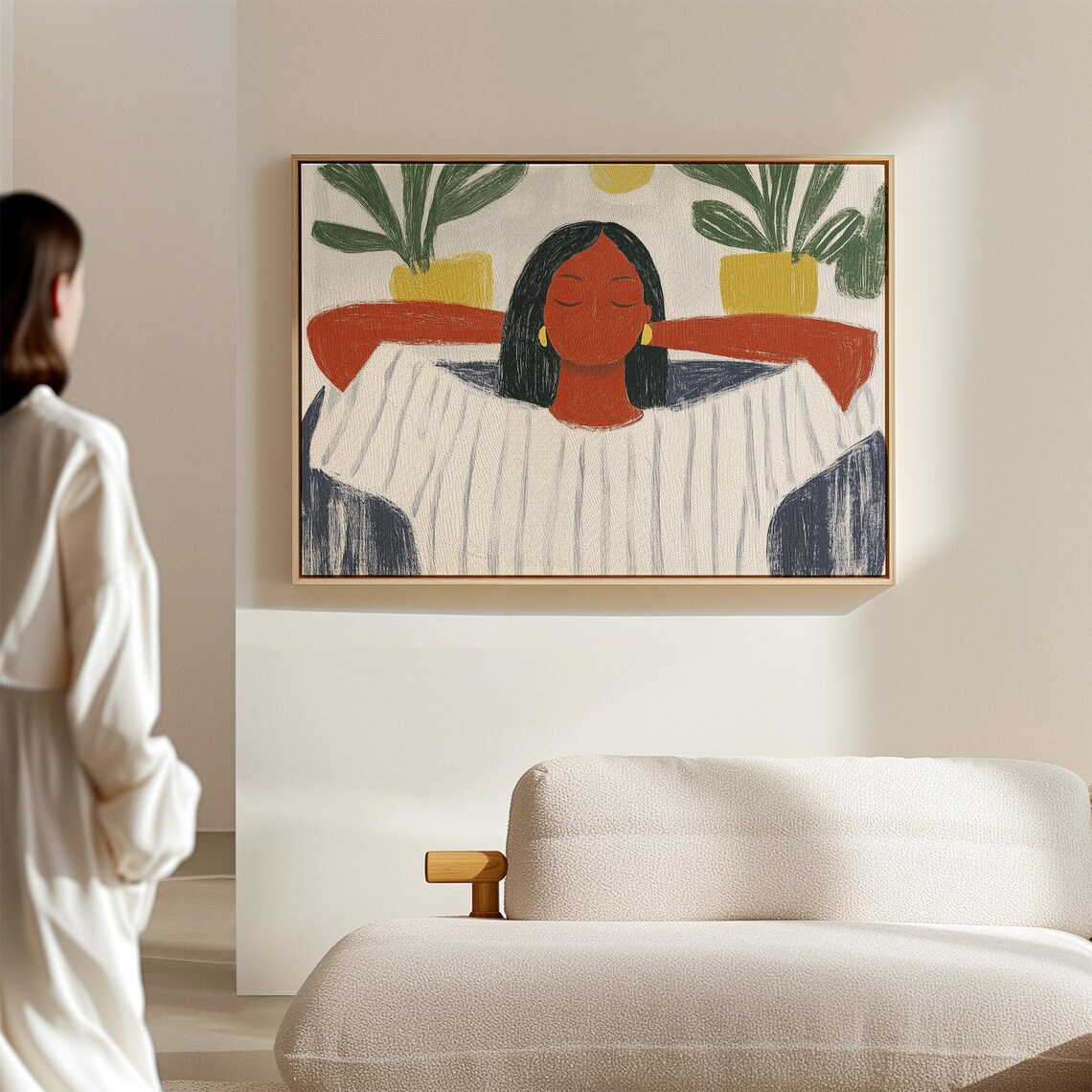 Relaxed Woman With Plants, Minimalist Art Print - Image 2