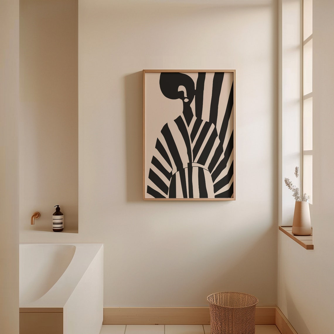 Abstract Striped Figure Black Beige Modernist Cutout Wall Art - Image 3