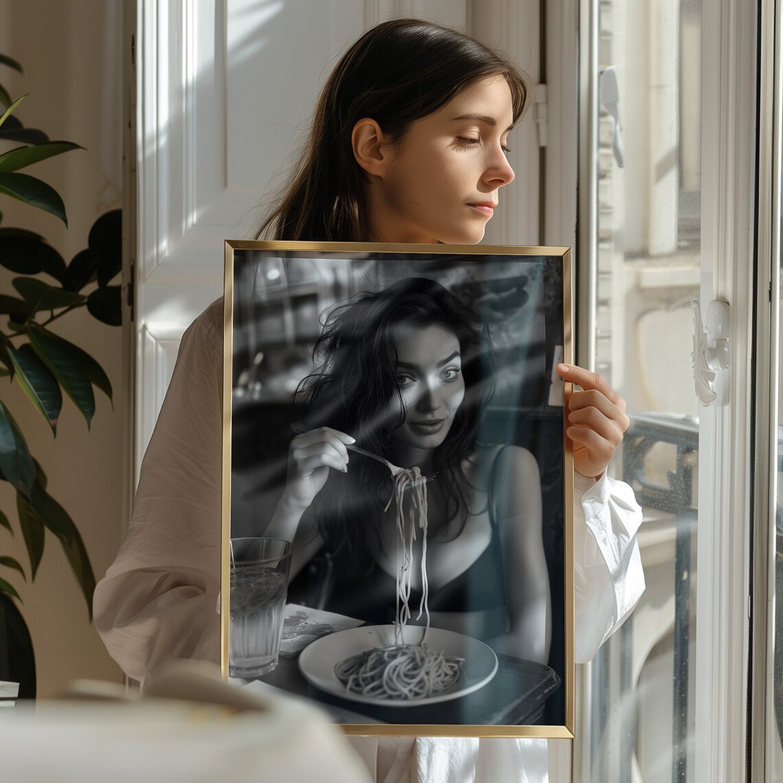 Sexy Woman Eating Pasta Black And White Art Vintage Wall Art Funny Art Pasta Picnic On Lake Picnic On Lake Art - Image 3