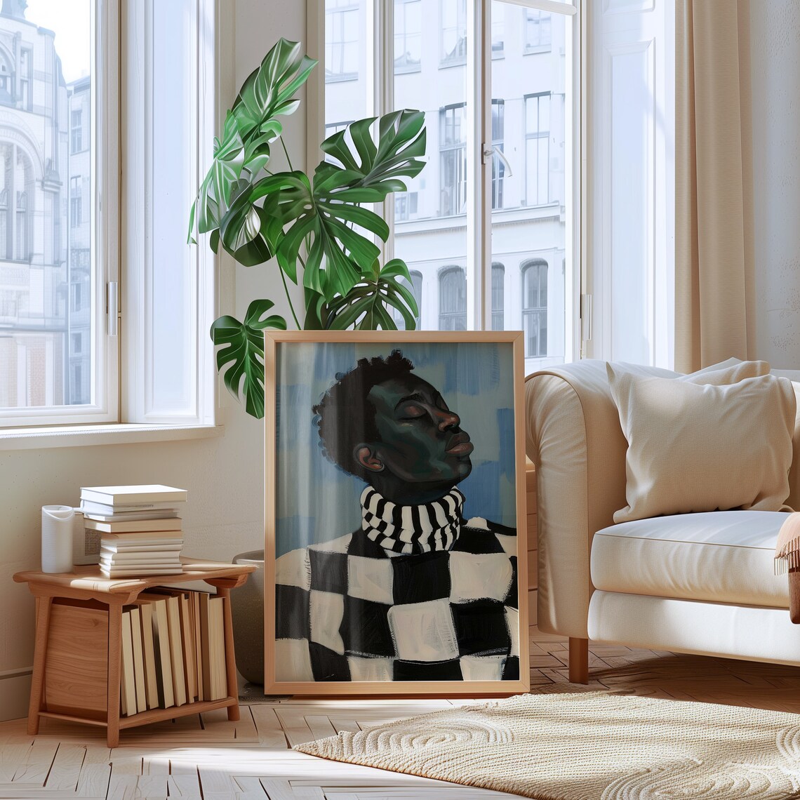 Proud Black Man Checkered Turtleneck Painterly Portrait Art Poster - Image 4