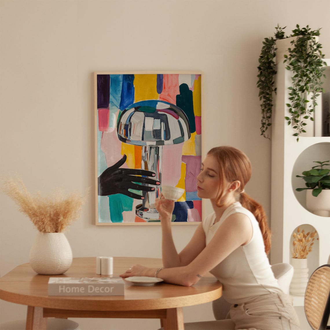 Modern Chrome Mushroom Lamp Abstract Colorful Mid Century Art Poster - Image 4