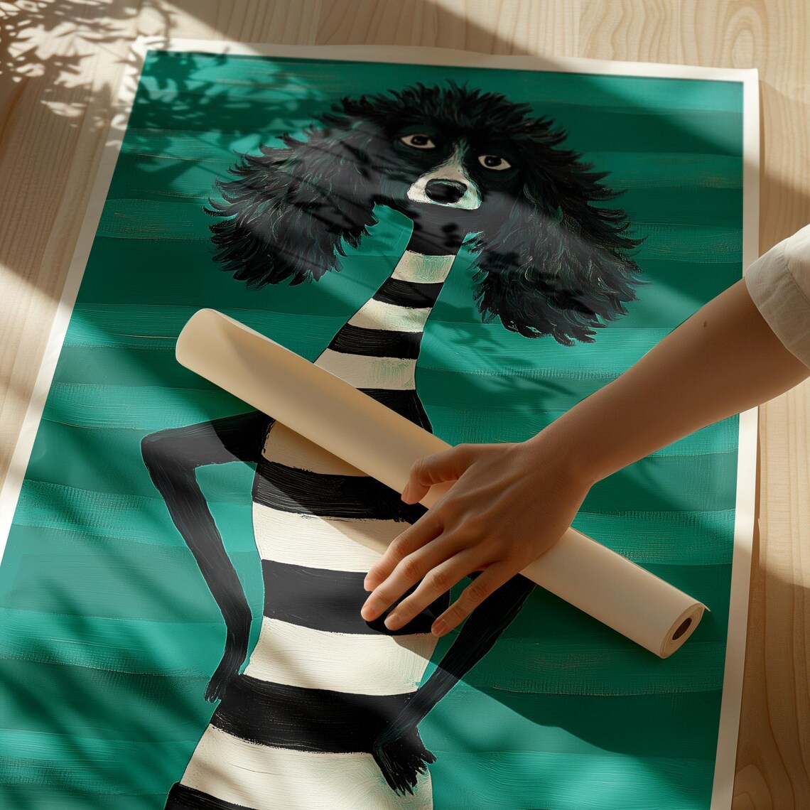 Whimsical Poodle Art Print, Modern Teal Decor - Image 2