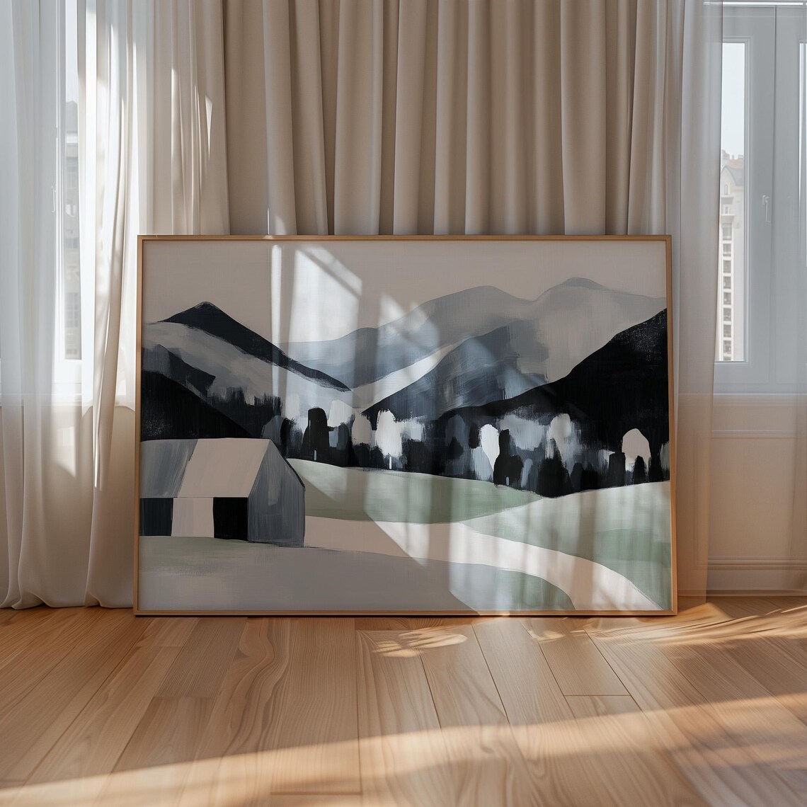 Minimalist Farmhouse Landscape Art Print, Rural Hills - Image 4