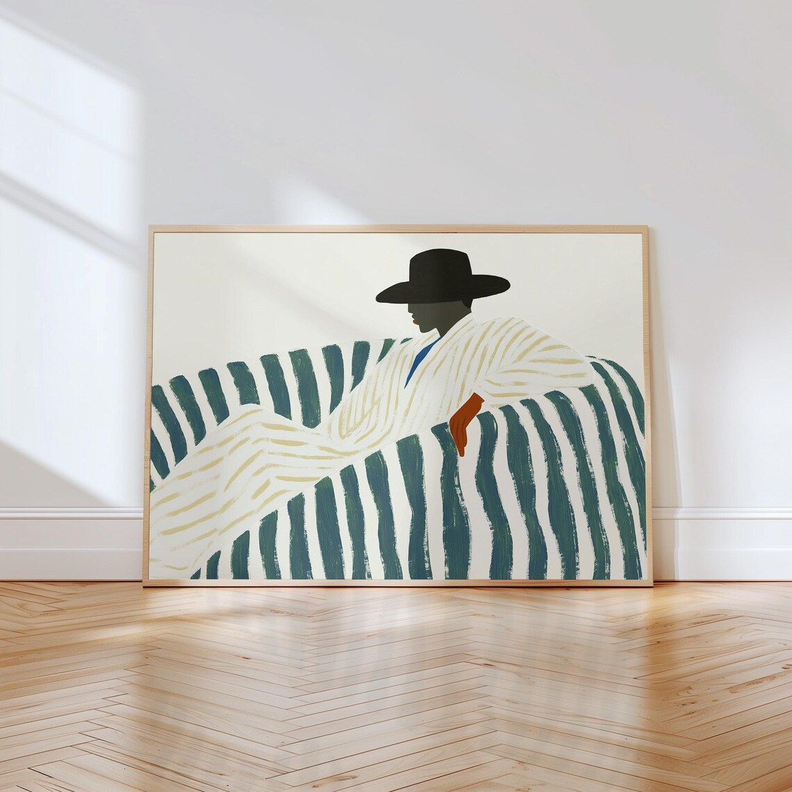 Minimalist Fashion Figure With Hat, Neutral Green Art Print - Image 5