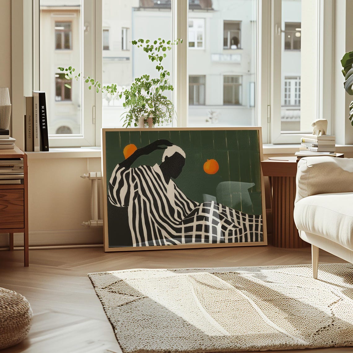 Bold Abstract Portrait Black And White Stripes Art Orange Accent Modern Wall Print Minimalist Artwork Contemporary Home Decor - Image 5