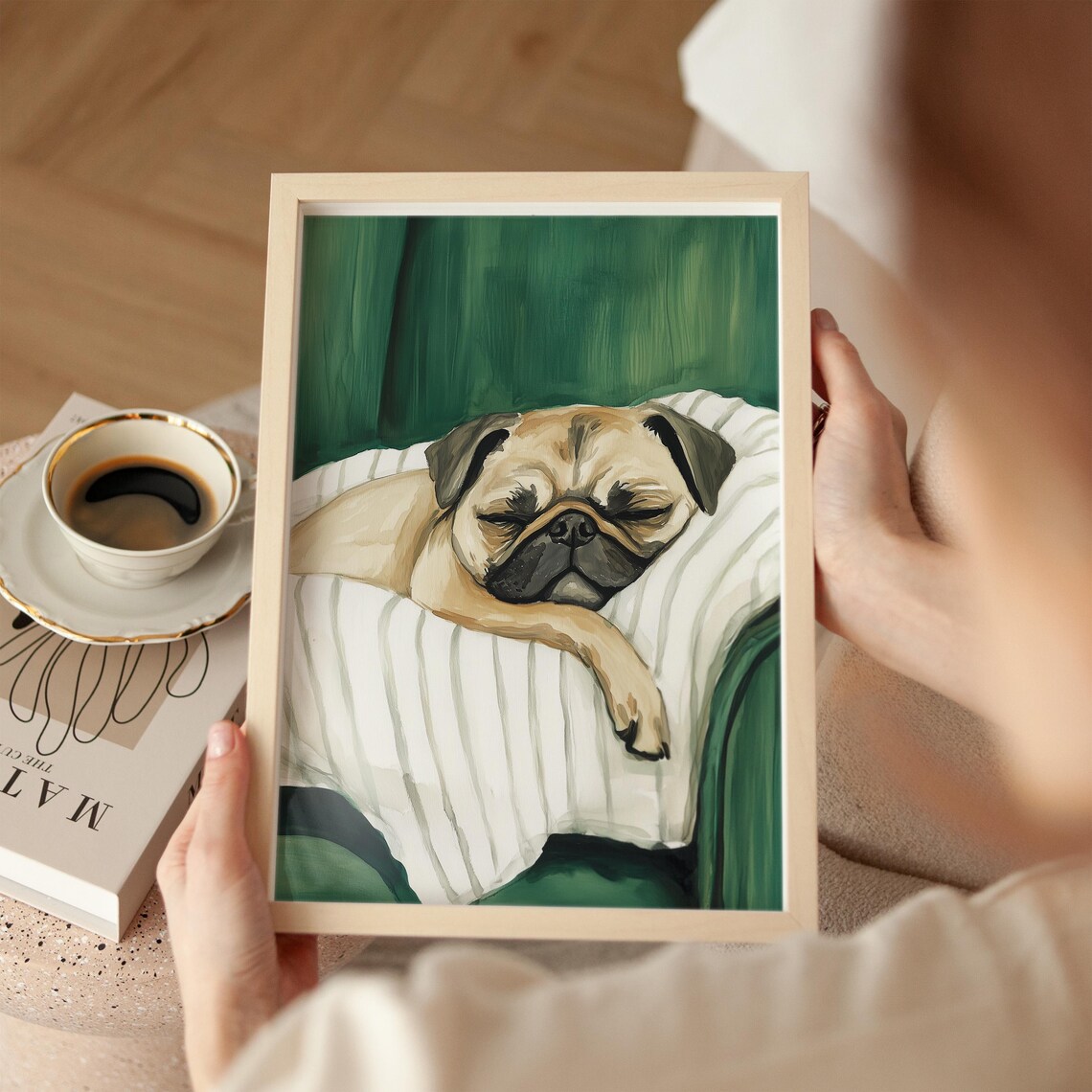 Sleeping Pug Dog Art Print, Minimalist Watercolor - Image 3